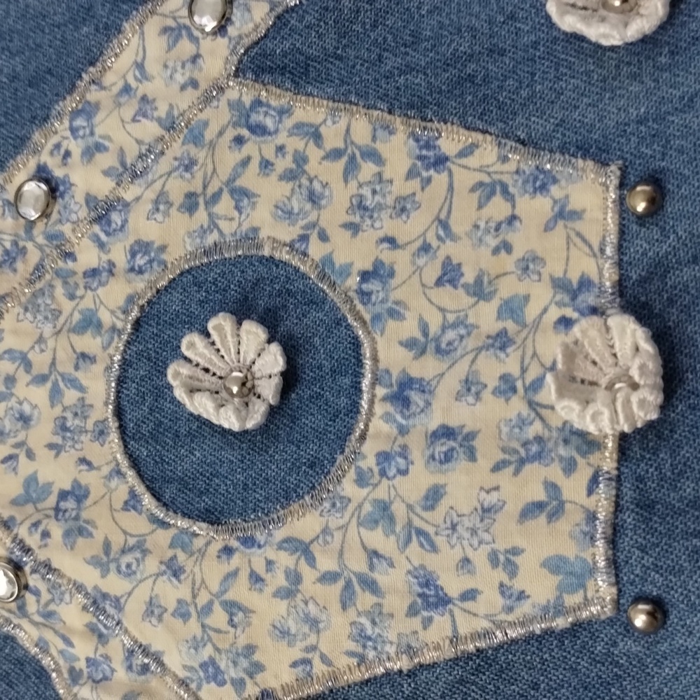 Vintage Miss & Mrs Womens Size XL Patchwork Jumper Bird Cottagecore Denim Dress - Picture 7 of 8
